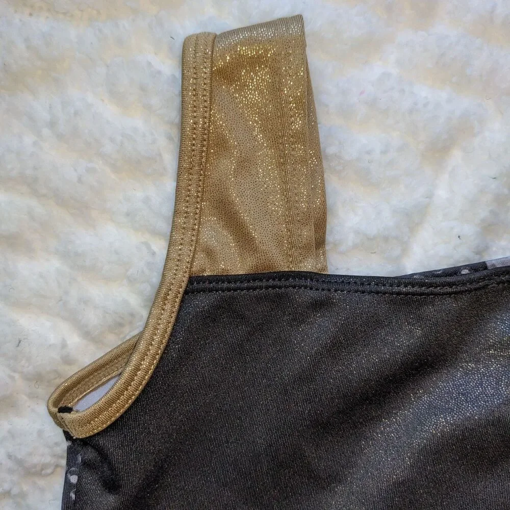Justice Active Girls Leotard Black Gold Shimmer Gymnastics Dance Cheer Size 7